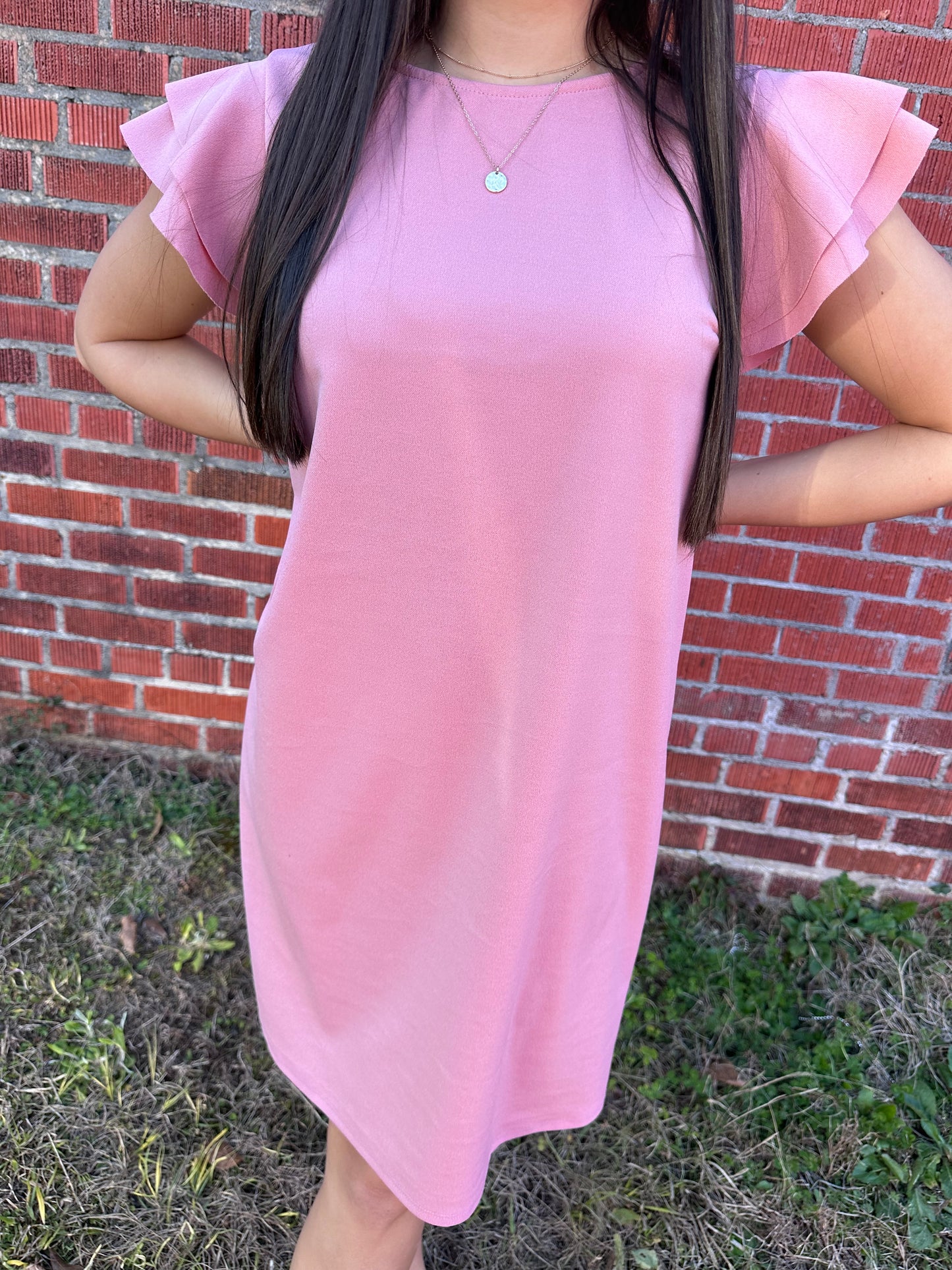 Ruffle Sleeve Solid Tunic Dress DUSTY PINK