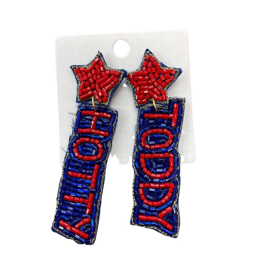 Blue/Red Hotty Toddy Beaded Earrings T12