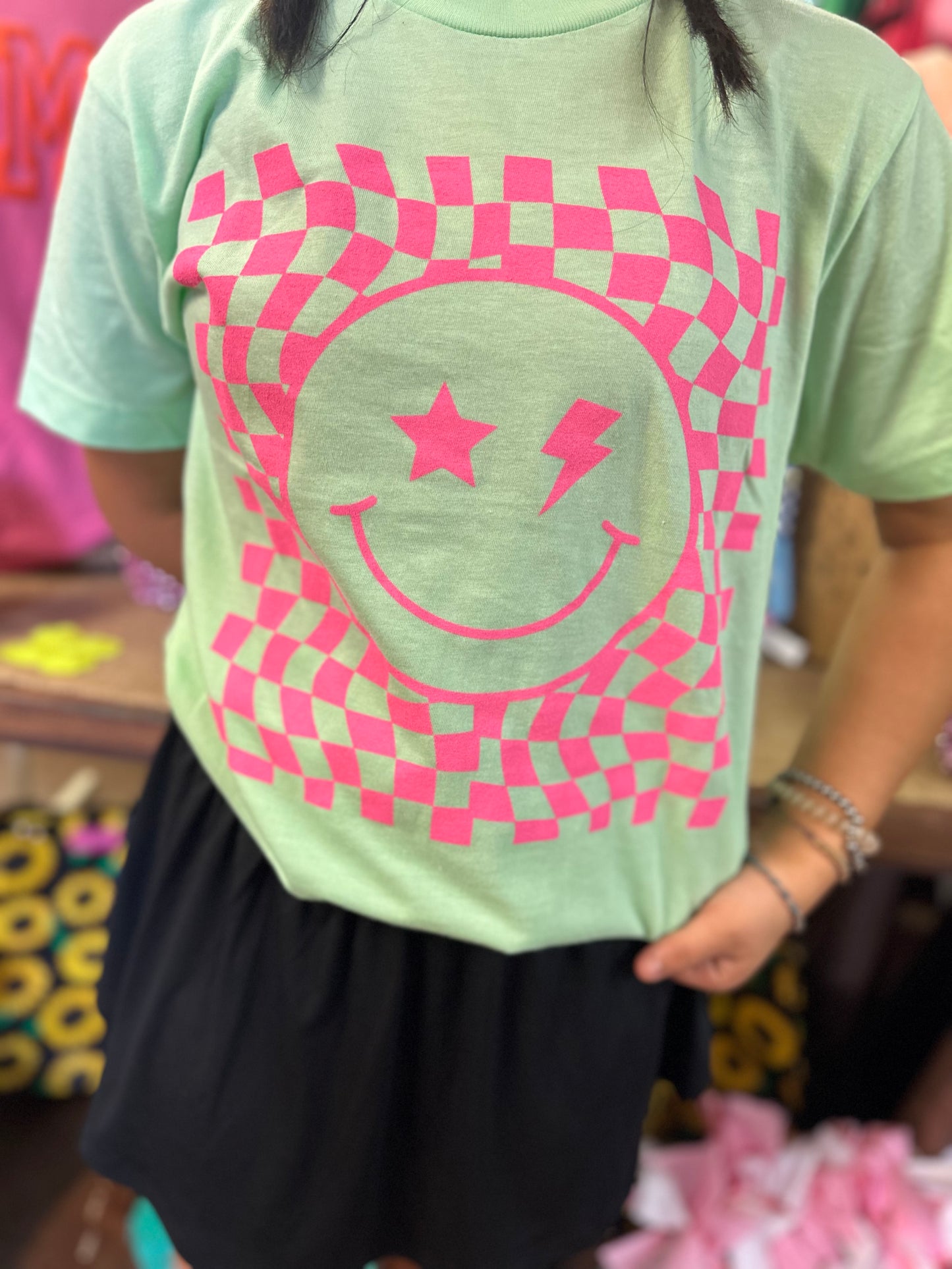 Wavy Checkered Smiley Tee