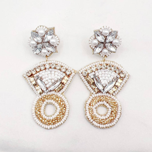 With This Ring White Beaded Earrings