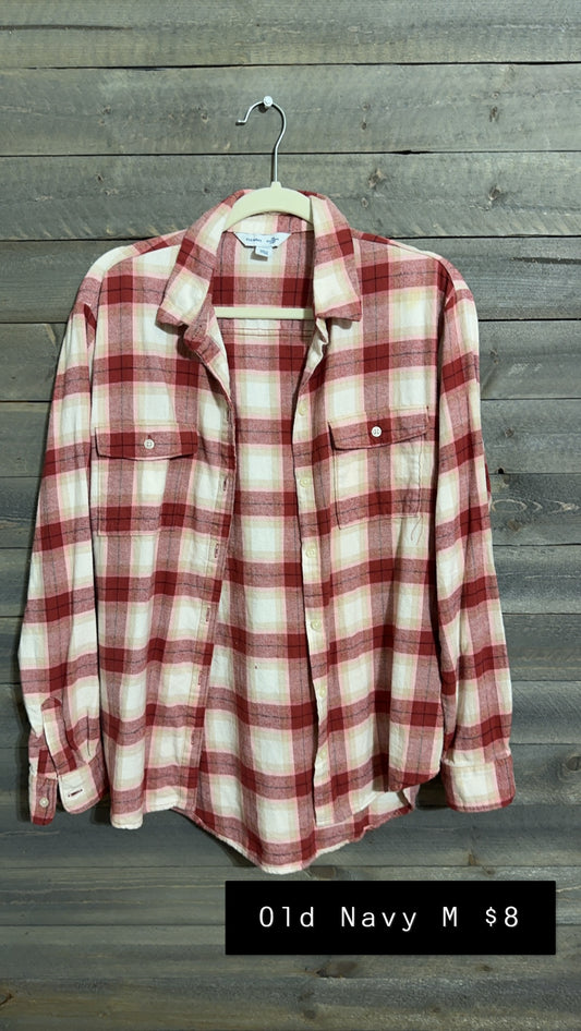 #111 MAROON PLAID OLD NAVY M FLANNEL NOV