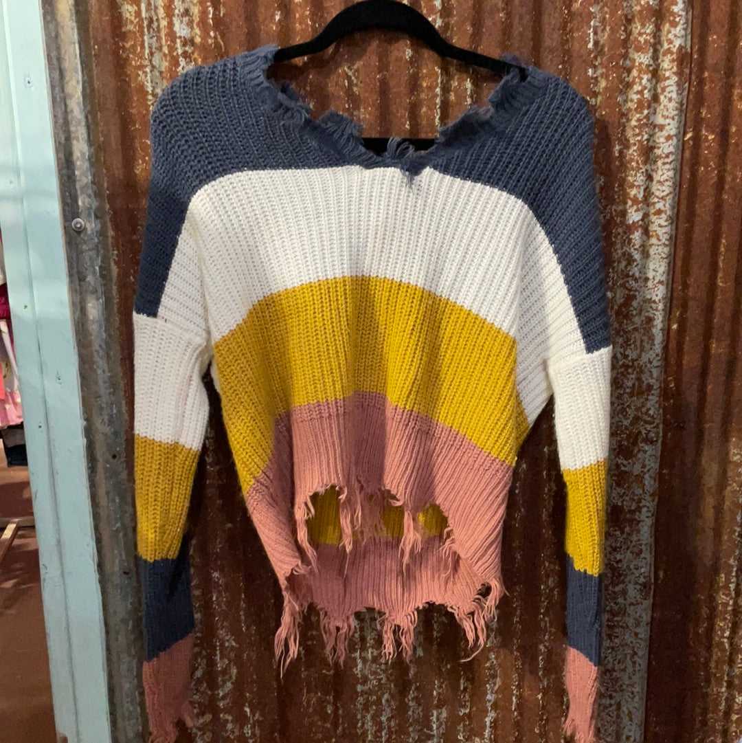 #128 LARGE STRIPPED TETHERED SWEATER NOV