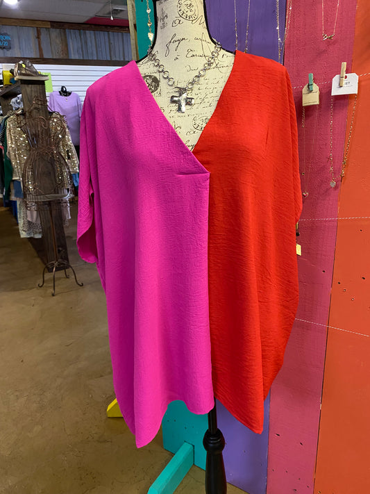 CC PINK/RED DOLMAN TOP