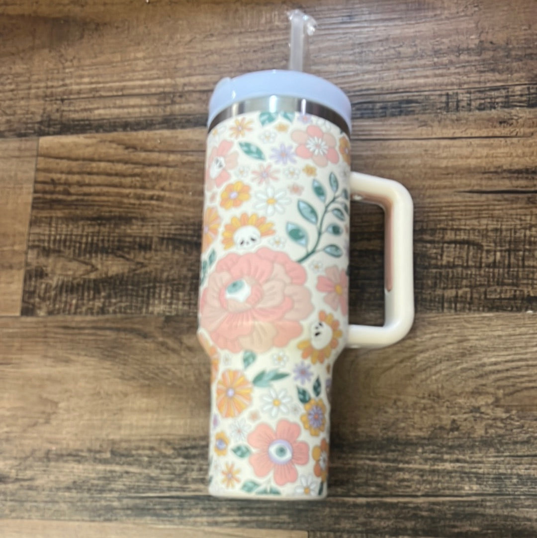 Floral tumbler w/ straw