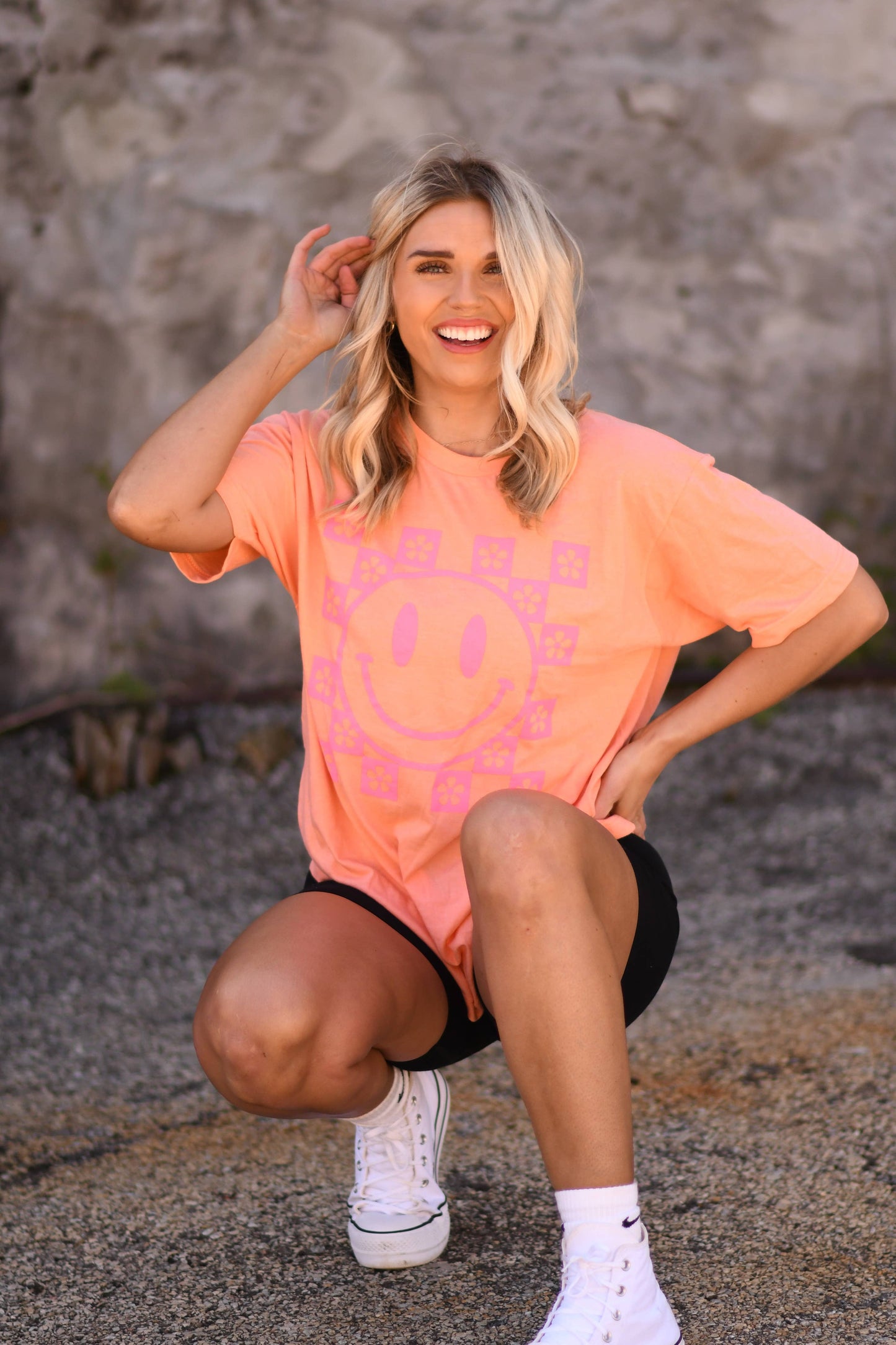 Flower Checkered Smiley Tee