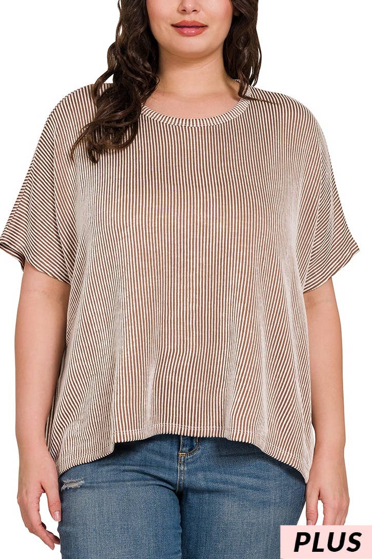 Plus Ribbed Striped Oversized MOCHA