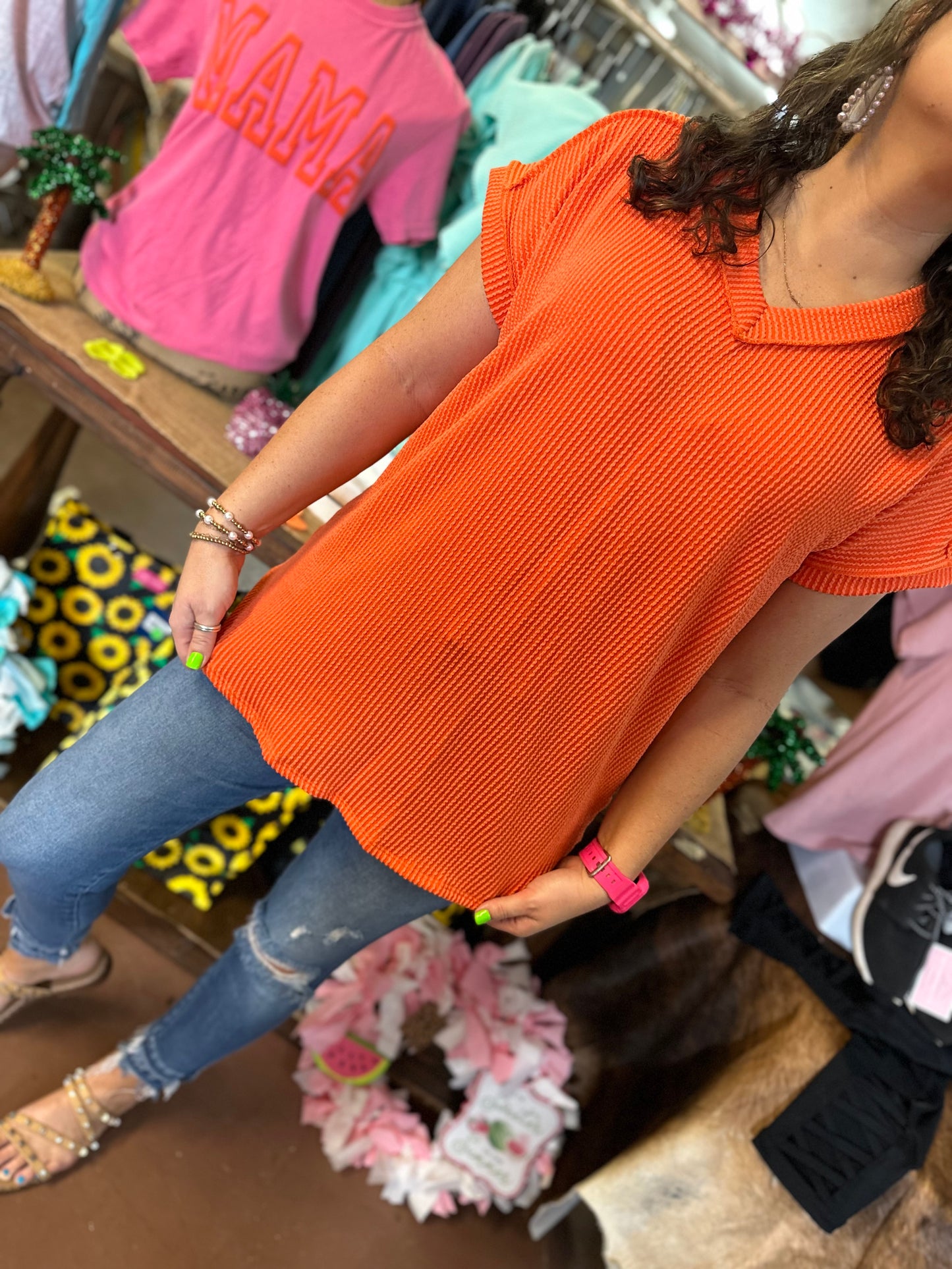 RIBBED VNECK ORANGE