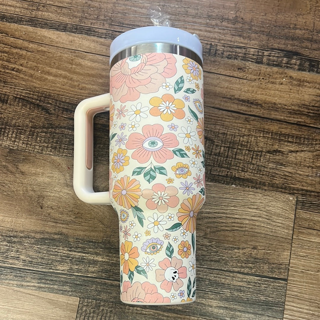 Floral tumbler w/ straw