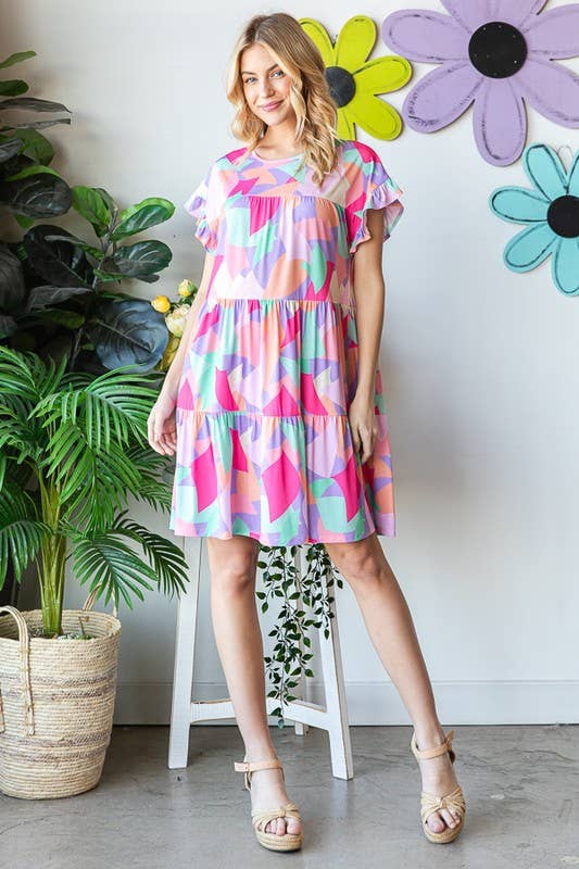 MULTI PRINT TIERD DRESS