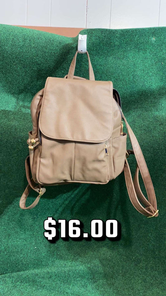#98 tan backpack purse