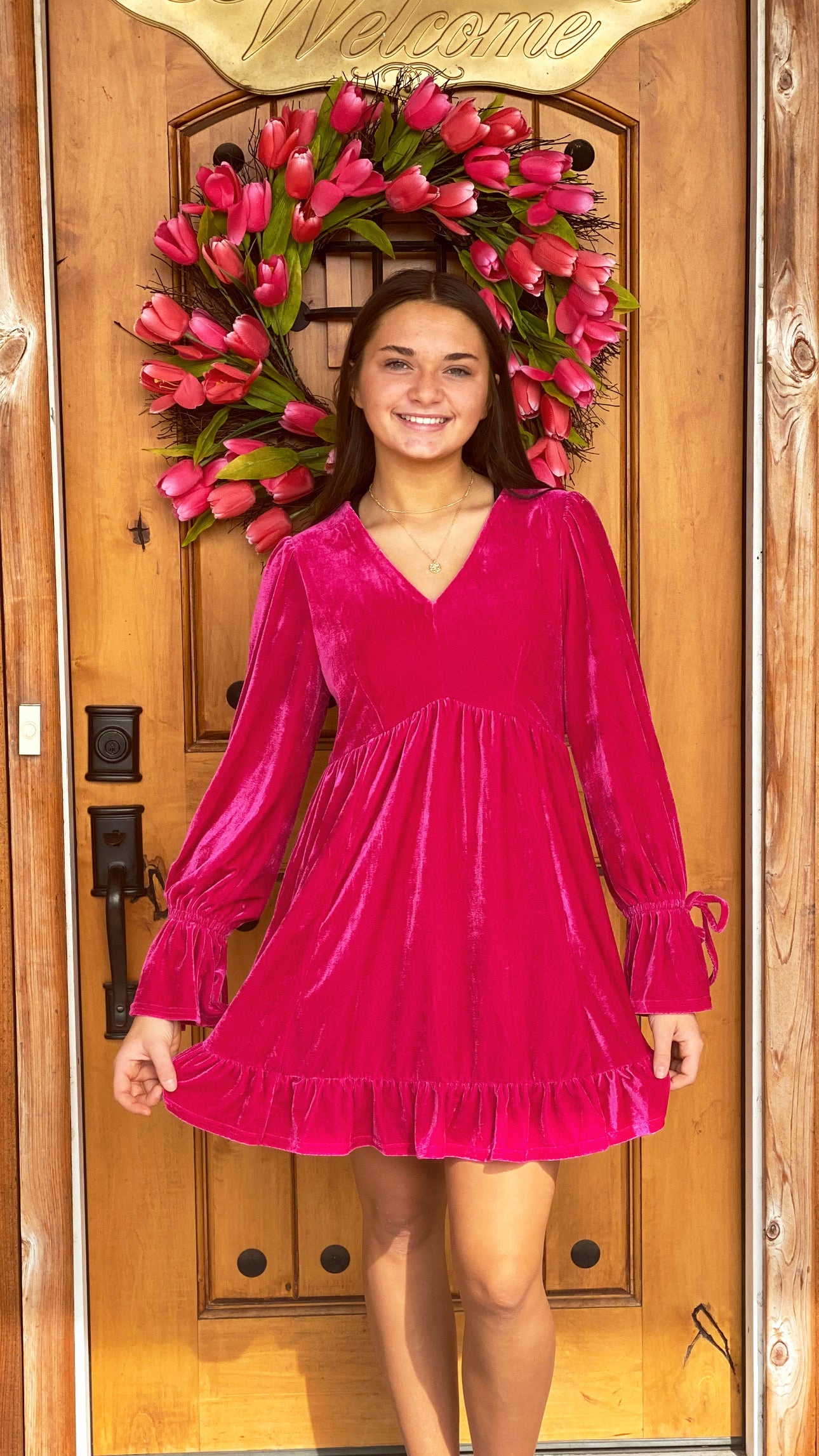 Velvet Dress:HOT PINK