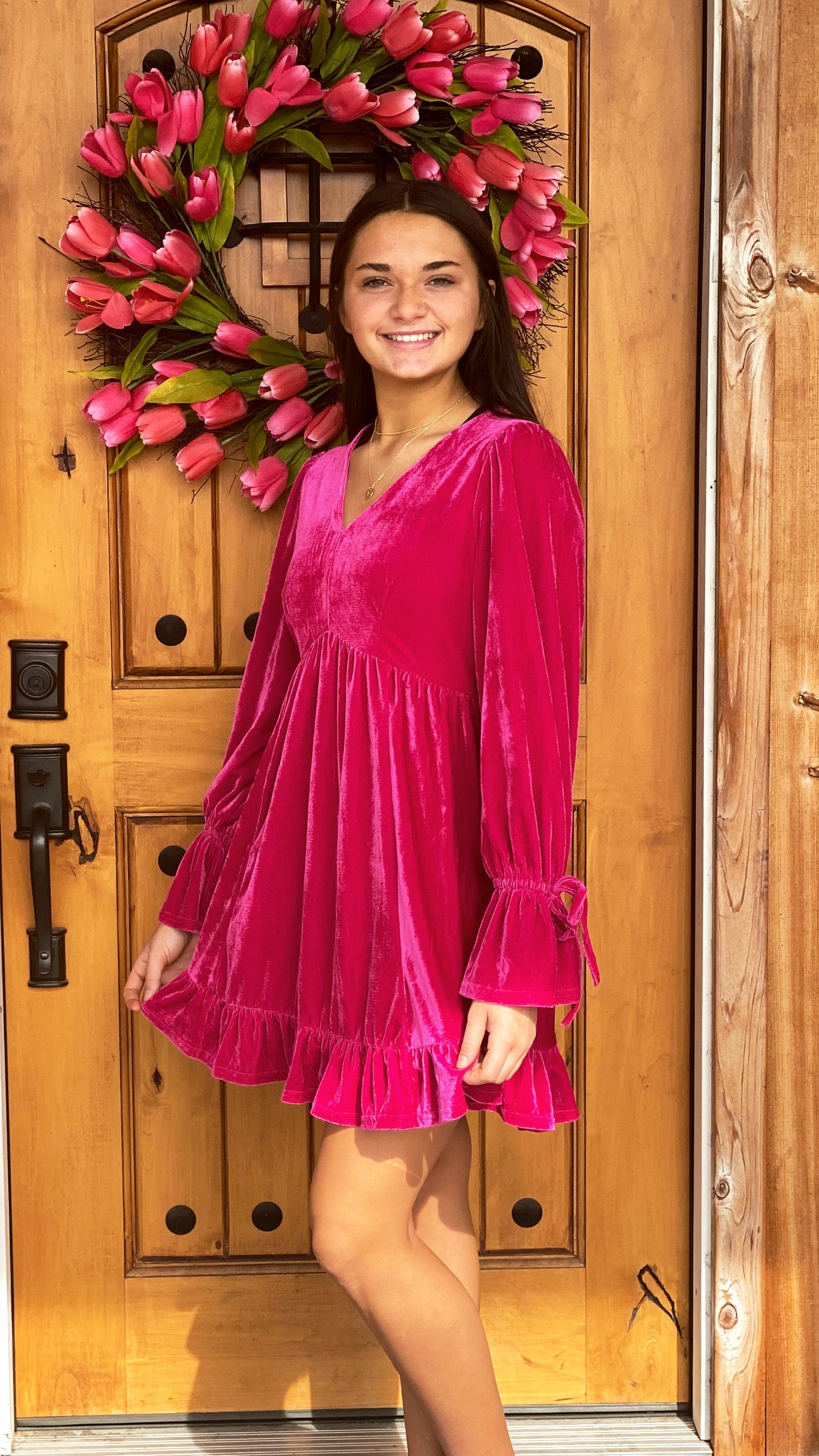 Velvet Dress:HOT PINK