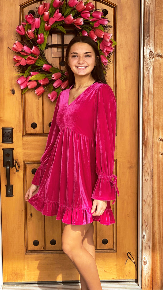 Velvet Dress:HOT PINK