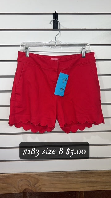 #183 SIZE 8 RED SCALLOPED SHORTS