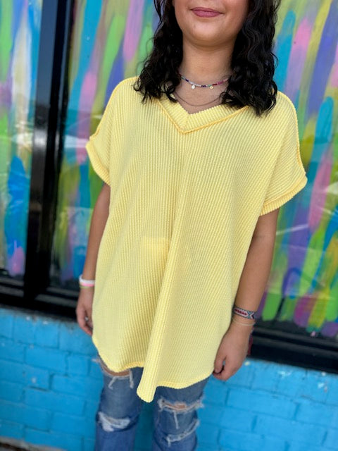 RIBBED VNECK LT YELLOW