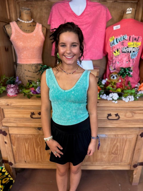 Cropped Tank Top:TURQUOISE