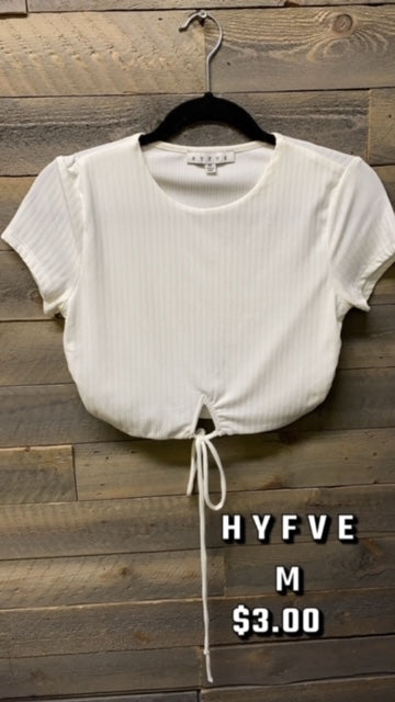 #109 HYFVE WHITE CROPPED TOP MED 4/1