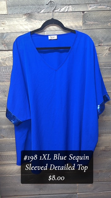#198 1XL BLUE SEQUIN SLEEVED TOP