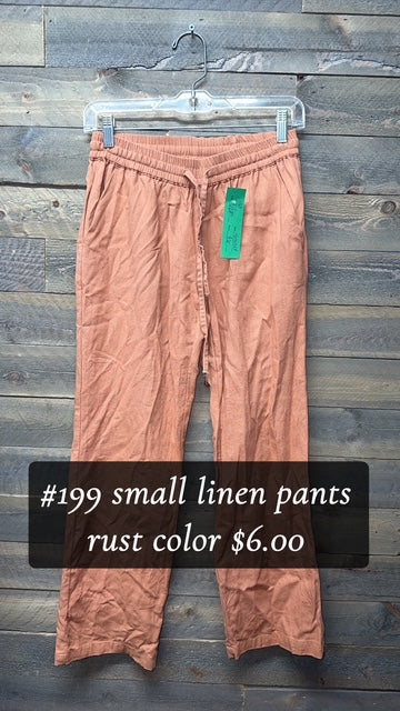 #199 SMALL RUST COLOR LINEN PANTS