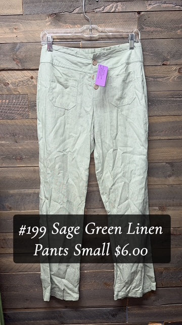 #199 SAGE GREEN LINEN PANTS SMALL