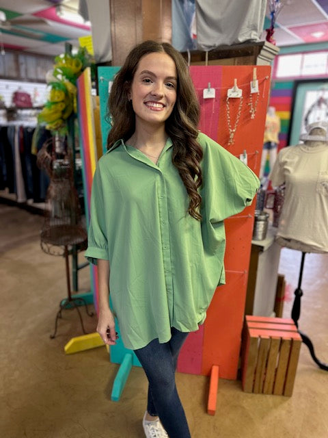 CC SAGE GREEN SILK TUNIC