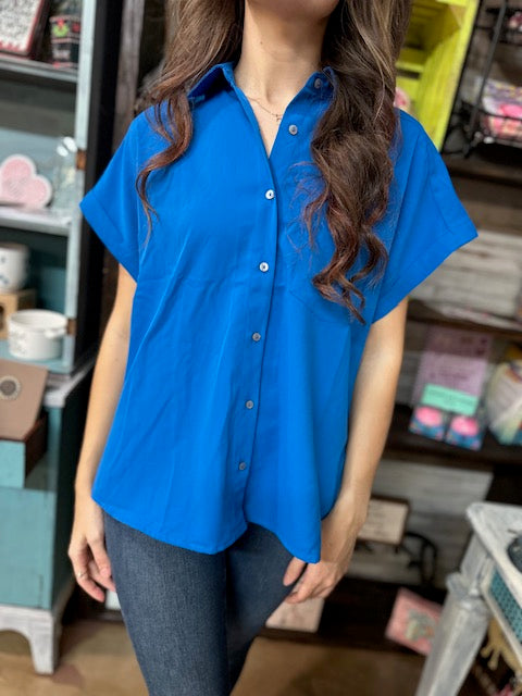 CC BLUE DOLMAN BUTTON UP