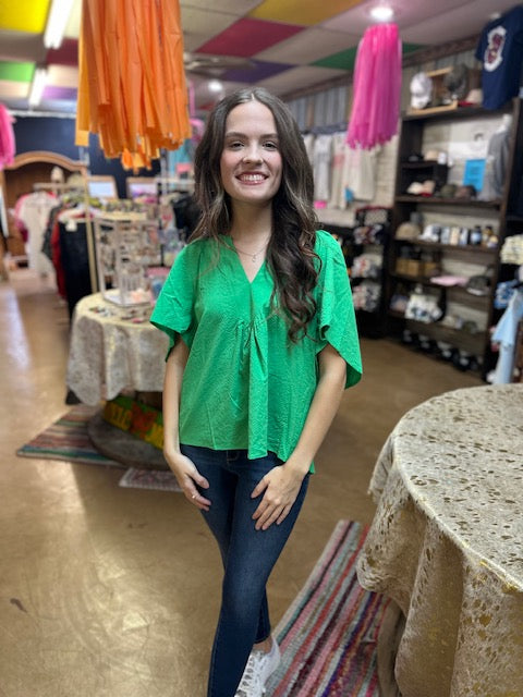 CC GREEN VNECK DRESS TOP
