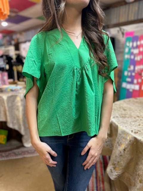 CC GREEN VNECK DRESS TOP