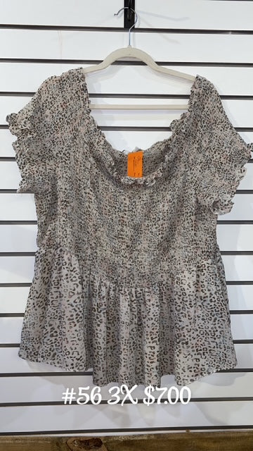 #56 3x Leopard Smocked Top
