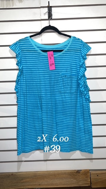 #39 2x Blue Ruffle Sleeve Top