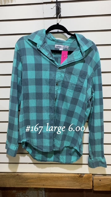 #167 Large Blue Button Up