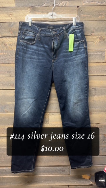 #114 silver jeans size 16