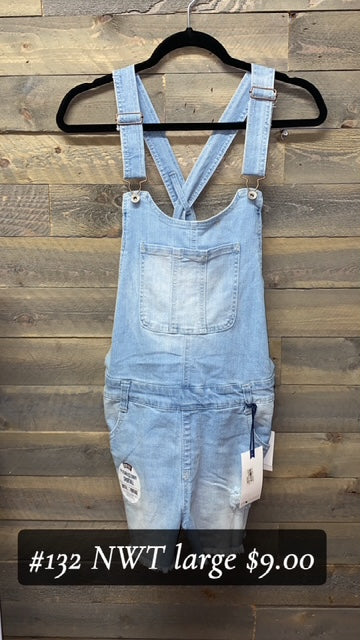 #132 NWT large Overall Shorts