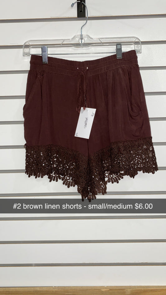 #2 Brown Linen Shorts with Lace