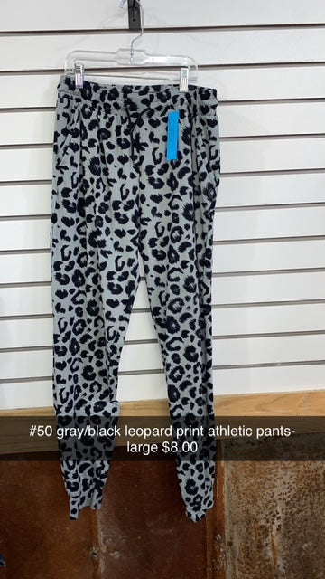 #50 Large Gray/Black leopard athletic Pants
