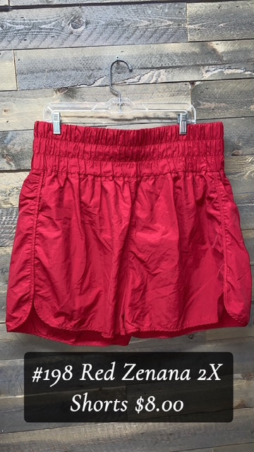 #198 2X RED ZENANA SHORTS
