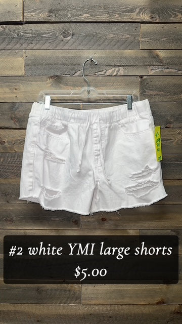 #2 WHITE YMI LARGE SHORTS