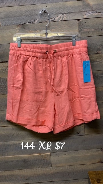 #144 XL ZENANA CORAL LINEN SHORTS