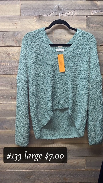 #133 LARGE SAGE GREEN POPCORN SWEATER