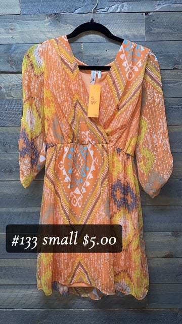 #133 SMALL ORANGE AZTEC DRESS