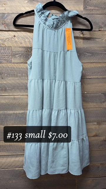 #133 SMALL RUFFLE SAGE GREEN DRESS
