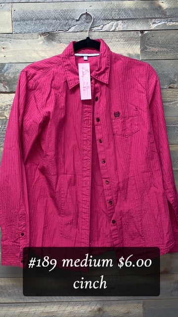 #189 MEDIUM PINK CINCH BUTTON UP