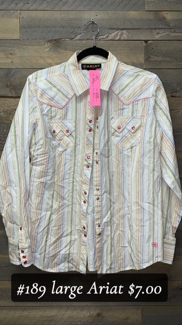 #189 LARGE ARIAT STRIPPED BUTTON UP