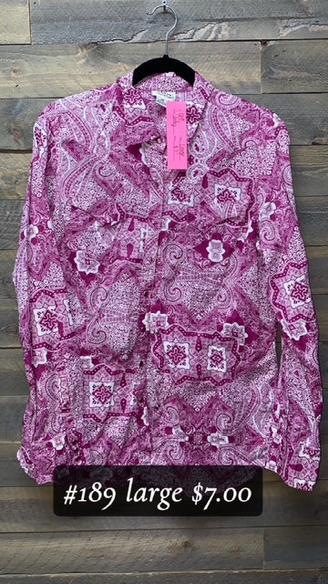 #189 LARGE PURPLE PAISLEY BUTTON UP