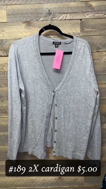 #189 WOMENS 2X GREY CARDIGAN