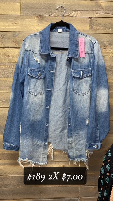 #189 2X DENIM DISTRESSED JACKET