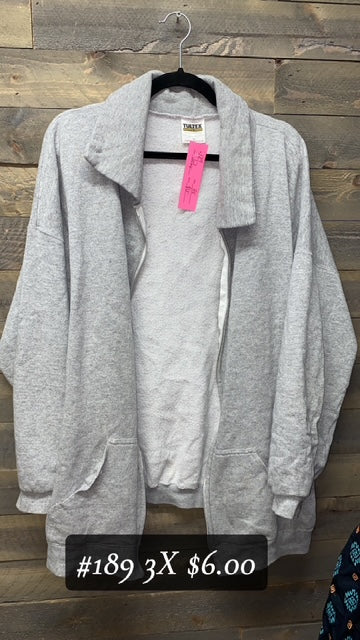 #189 3X GREY SWEATSHIRT ZIP-UP