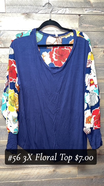 #56 3X FLORAL SLEEVED TOP