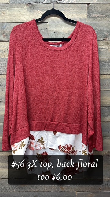 #56 3X RED TOP WITH FLORAL BACK