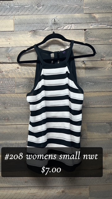 #208 SMALL NWT BLACK/WHITE STRIPPED TANK
